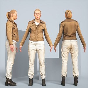 realistic posing blonde leather jacket 3D