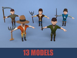 3D medieval character peasant pack model