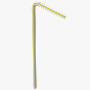 Bendy Plastic Drinking Straw Striped 3D model