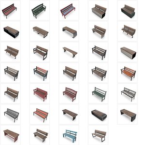 Weathered Outdoor Park Bench Bundle 34 High-Quality PBR 3D Models Bundle (Game Ready | Multi Format) 3D model