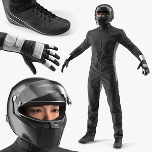 Racing Suit with Helmet Gloves and Boots Black