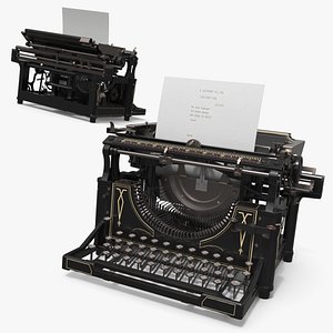 3D Manual Typewriter with Paper Inserted and Visible Typing