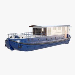 Dutch Barge Houseboat 3D Model  Modern Floating Home 3D model
