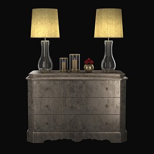 3D model cabinet table lamps red roses
