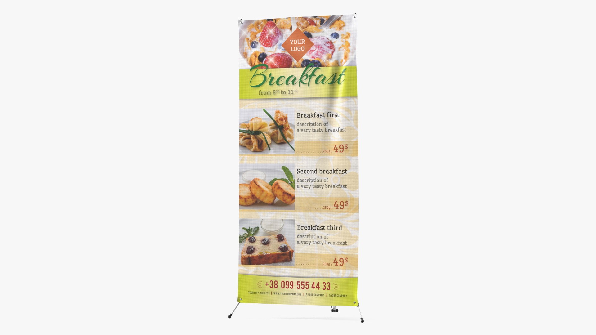 Banner Stand with Breakfast Menu 3D model preview