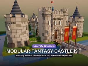 Low Poly Modular Fantasy Castle Kit - 55 Game Ready Models