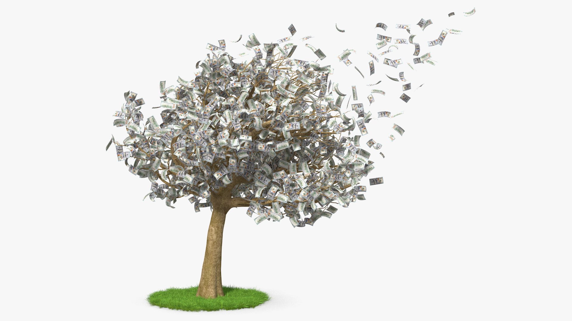 Money Tree with Dollars Blown by the Wind 3D model preview