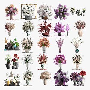 Collection of decorative bouquets of flowers in vases 40 pieces