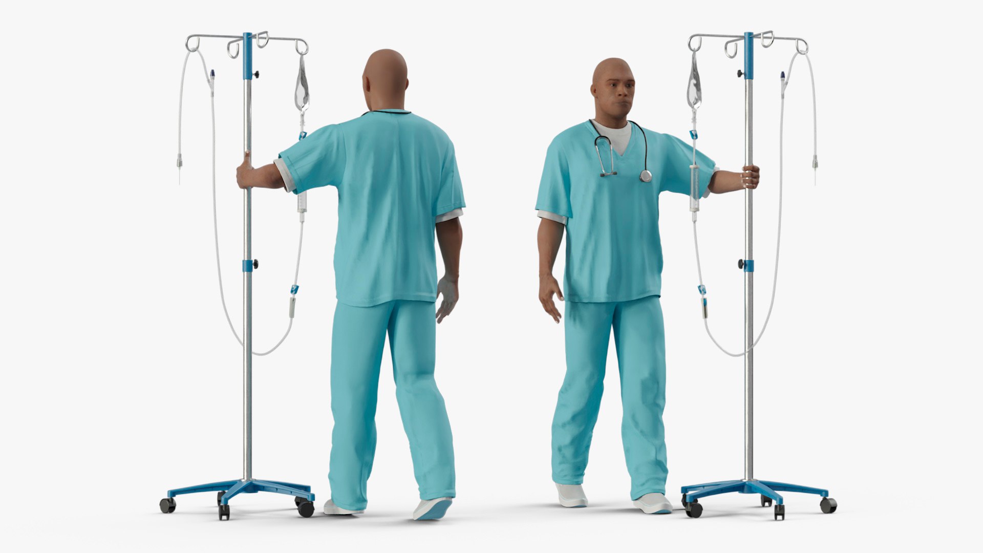 Black Male Medic with an IV Stand 3D model preview