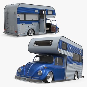 Retro Style Motorhome Blue Rigged