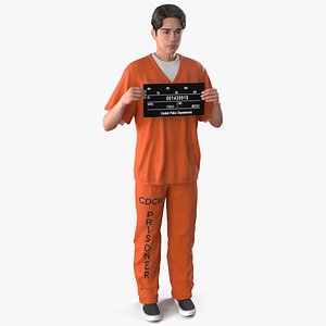3D model Asian Male Prisoner with Mugshot Sign
