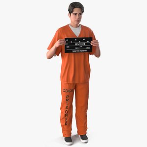 Asian Male Prisoner with Mugshot Sign