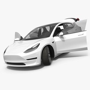 3D Modern Hatchback Electric Car White Rigged