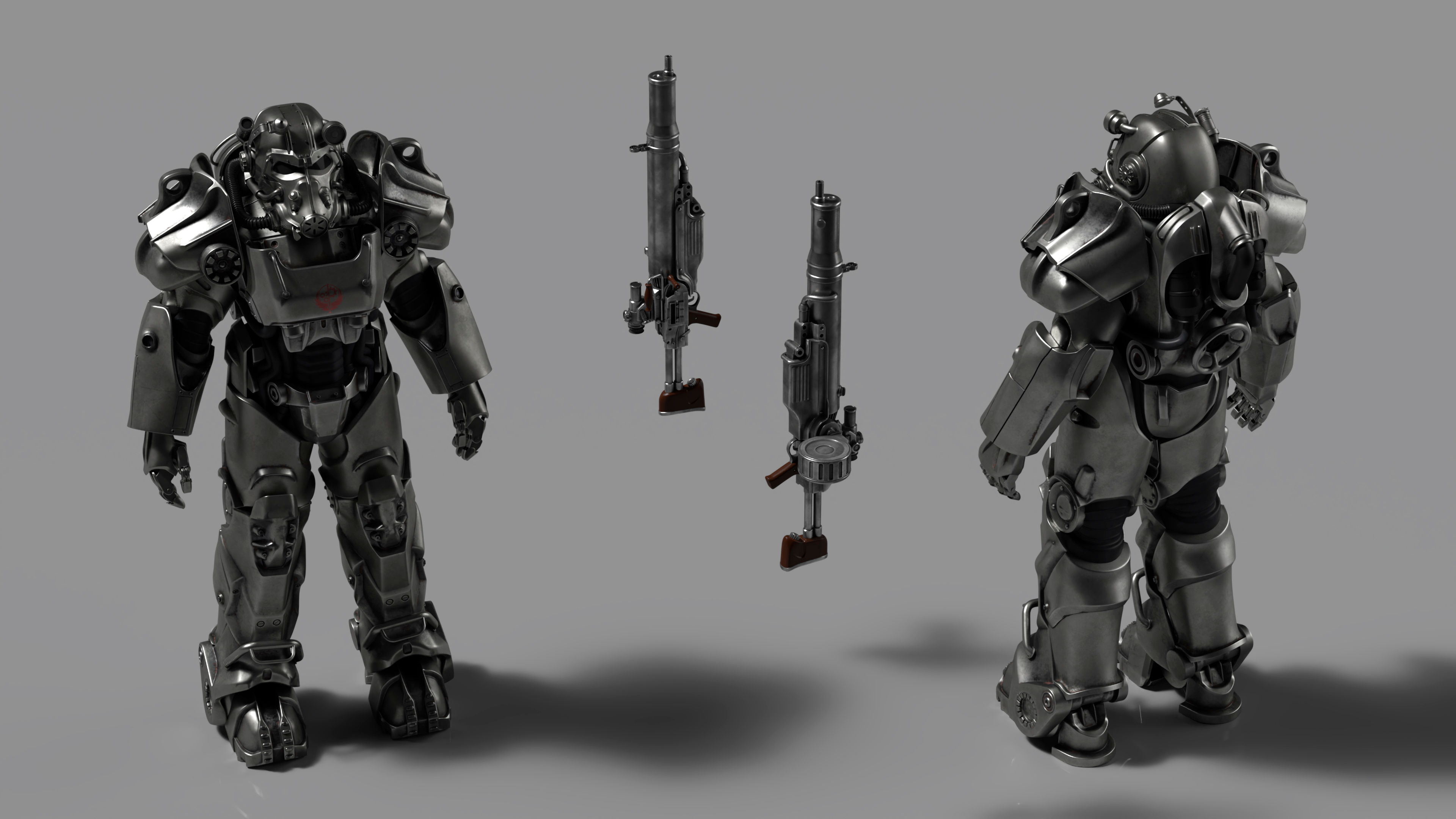 modelo 3d Armadura de poder T 60 de Fallout con rifle para impresión 3D ...