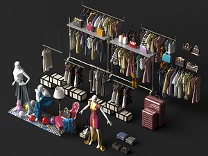 Clothing Store Retail Display Props Set 3D model