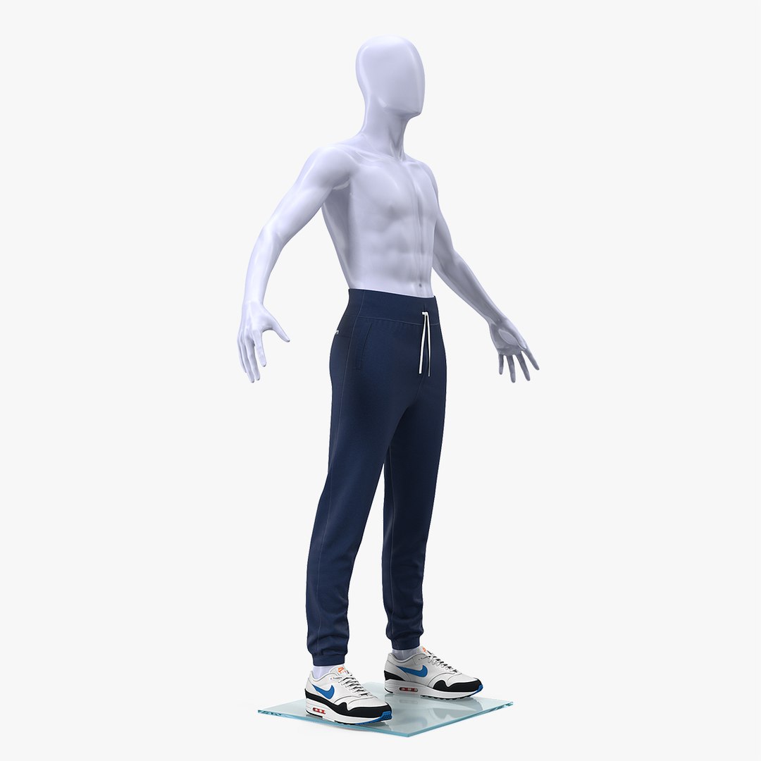 Blue Nike Joggers and Sneakers on Mannequin 3D model preview