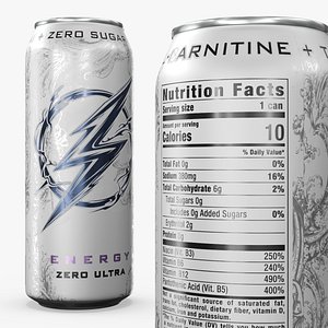 Caffeinated Zero Sugar Energy Drink Can White 3D
