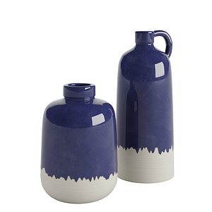 Set of blue and white glazed ceramic vases