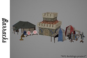 3D medieval barracks buildings