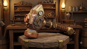 Low Poly Steampunk Hammer 3D Model 3D model
