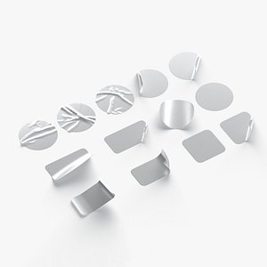 3D model 13 Stickers Set - silver adhesive round and square sticky labels