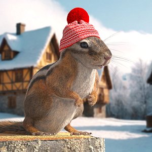 Chipmunk in Snow Hat Fur