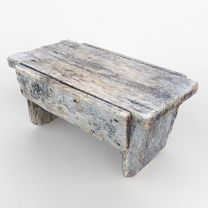 3D Antique Primitive Wooden Stool Short Leg Scan model