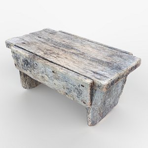 Antique Primitive Wooden Stool Short Leg Scan