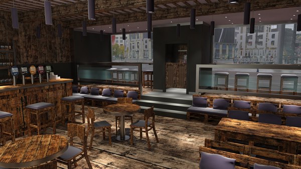 3D model Coffee House and Beer music pub interiors