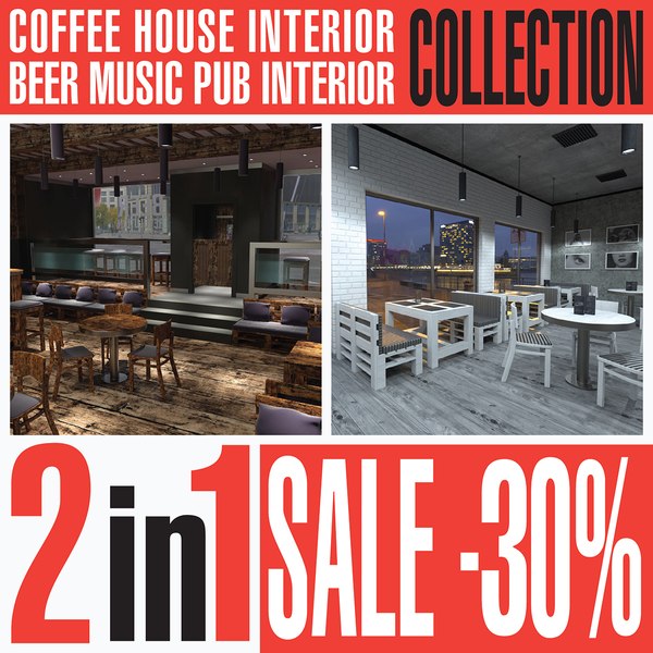 3D model Coffee House and Beer music pub interiors