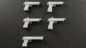 Low Poly Deagle-style Pistol -5 Variations Game Ready 3D model