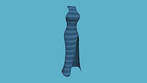 Blue Stripes Female Dress - Woman Character Design Fashion 3D model