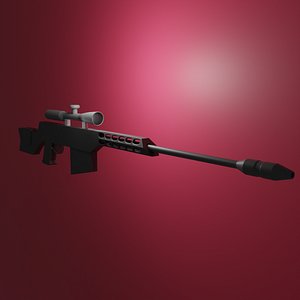 3D Sniper rifle High and Low poly model