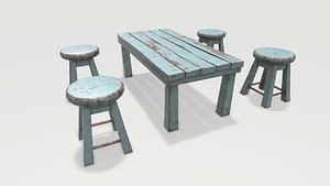 Old Stool and Table 3D model