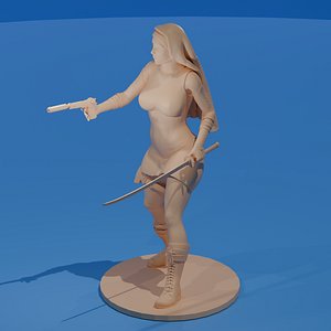 Combat Nun with Katana  Pistol 3D