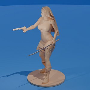 Combat Nun with Katana Pistol 3D