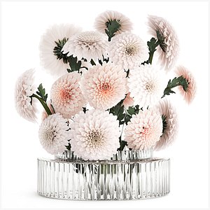 3D Realistic white Chrysanthemum bouquet modern vase  619