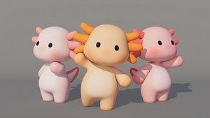 Rigged Cartoon Axolotl 3D