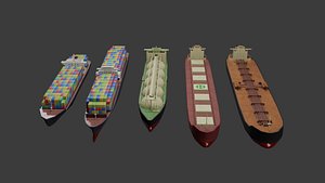 3D Low Poly Cargo Ship Package