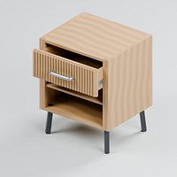 Fluted Oak Bedside Cabinet with Drawer and Open Shelf