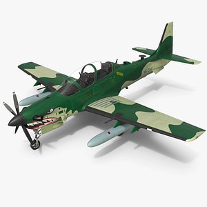 Super Tucano A-29 Plane Camo Green Simplified 3D model