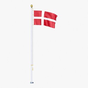 Denmark Flag Stand Pole Animated 3D model