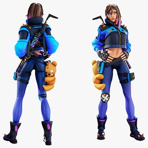 3D Blue Vortex - Stylized Sci-Fi Shooter Girl