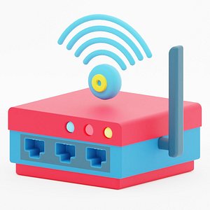Router device icon on computer network represented by router and wireless signa