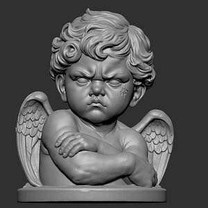 sculpt depicts an angry cherub bust styled