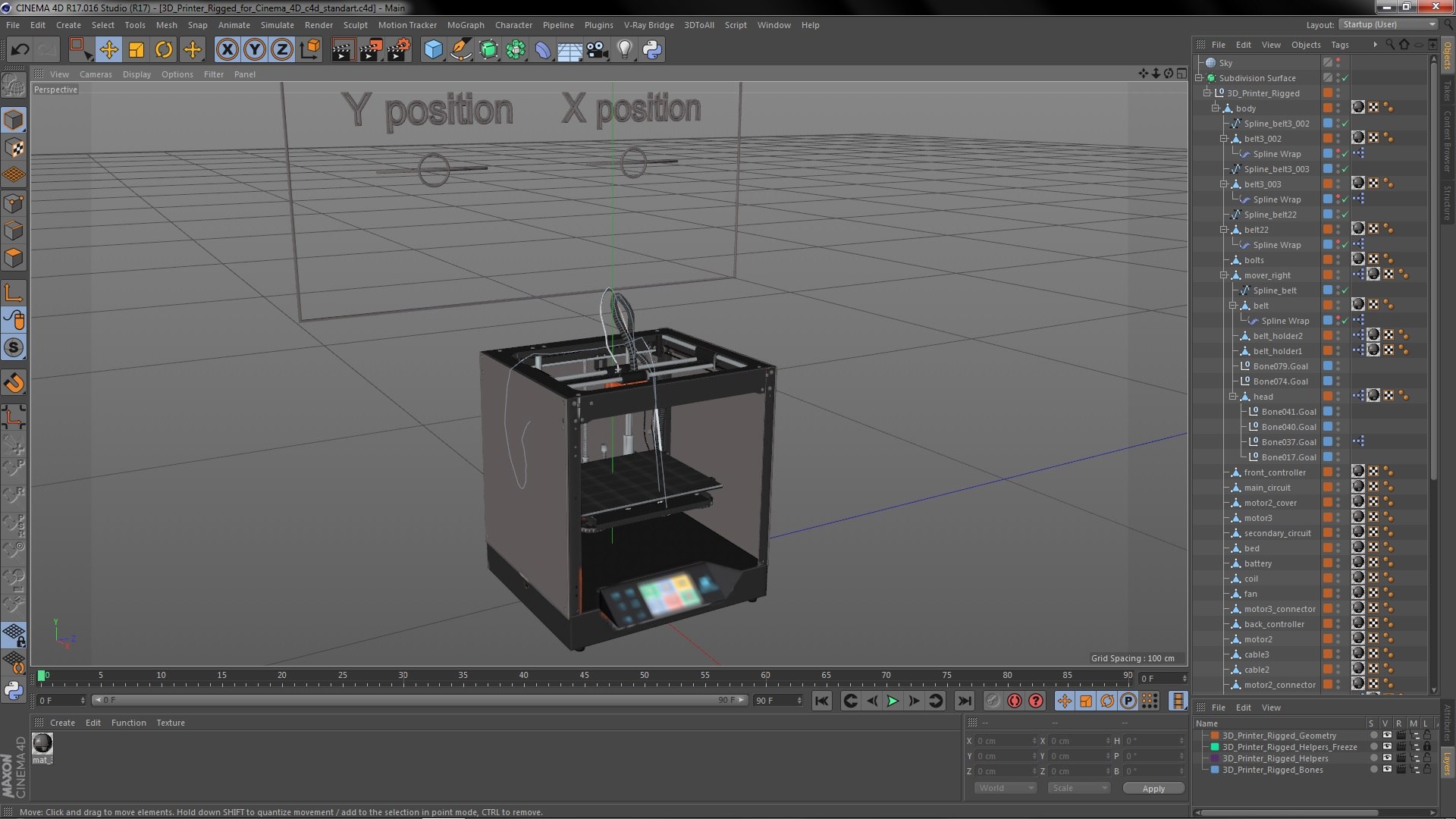 3d Printer Rigged for Cinema 4D 3D model preview