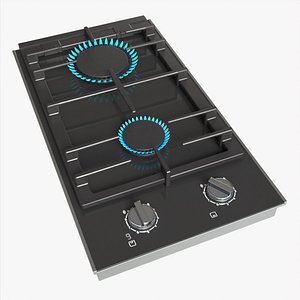 Gas Hob 2 Burners Glass Black