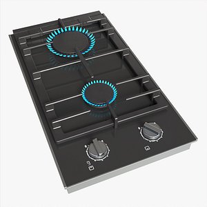 Gas Hob 2 Burners Glass Black