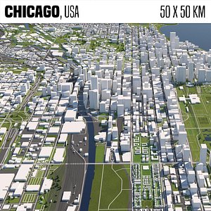 Chicago 50x50km 3D City Map