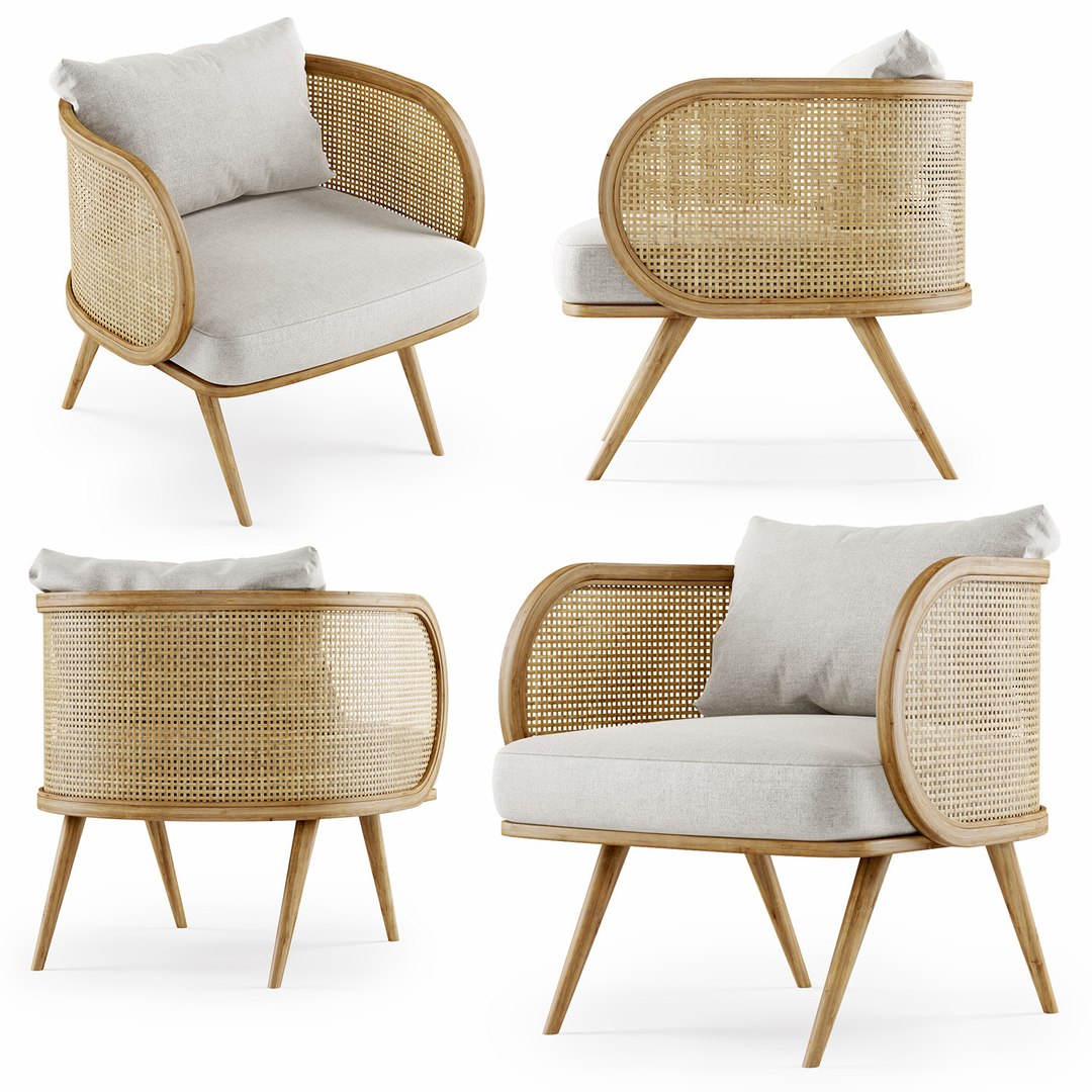 3D Lounge Wooden Rattan Model - TurboSquid 1659170